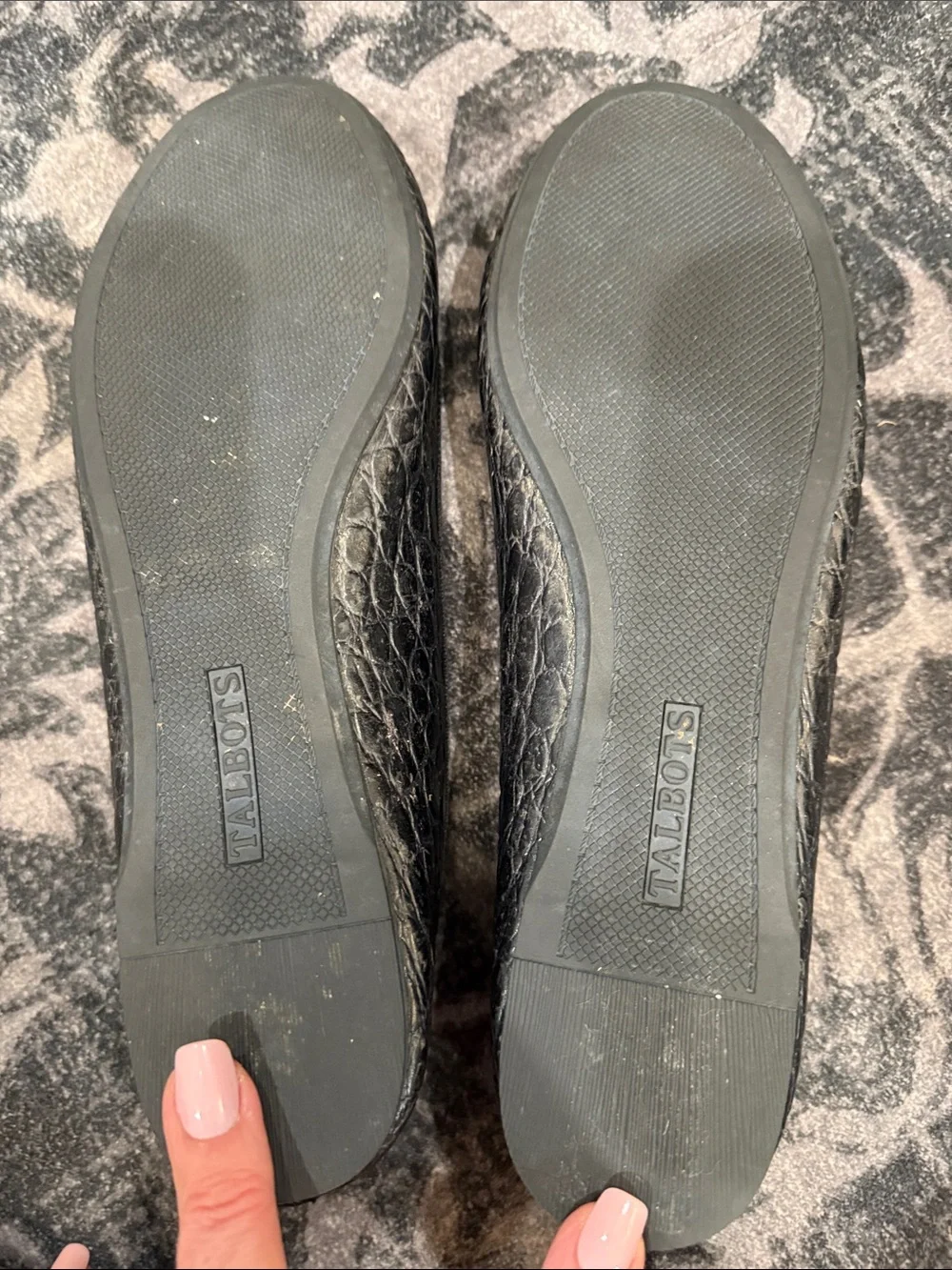 Talbots Black Croc-Embossed Ballet Flats with Bow